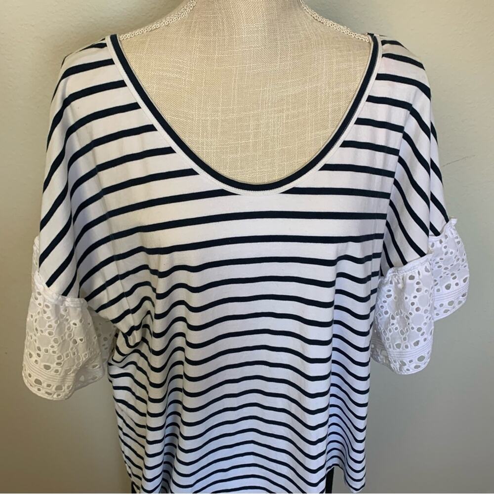 Fever Stripped Ruffle Sleeve Top - Picture 7 of 12